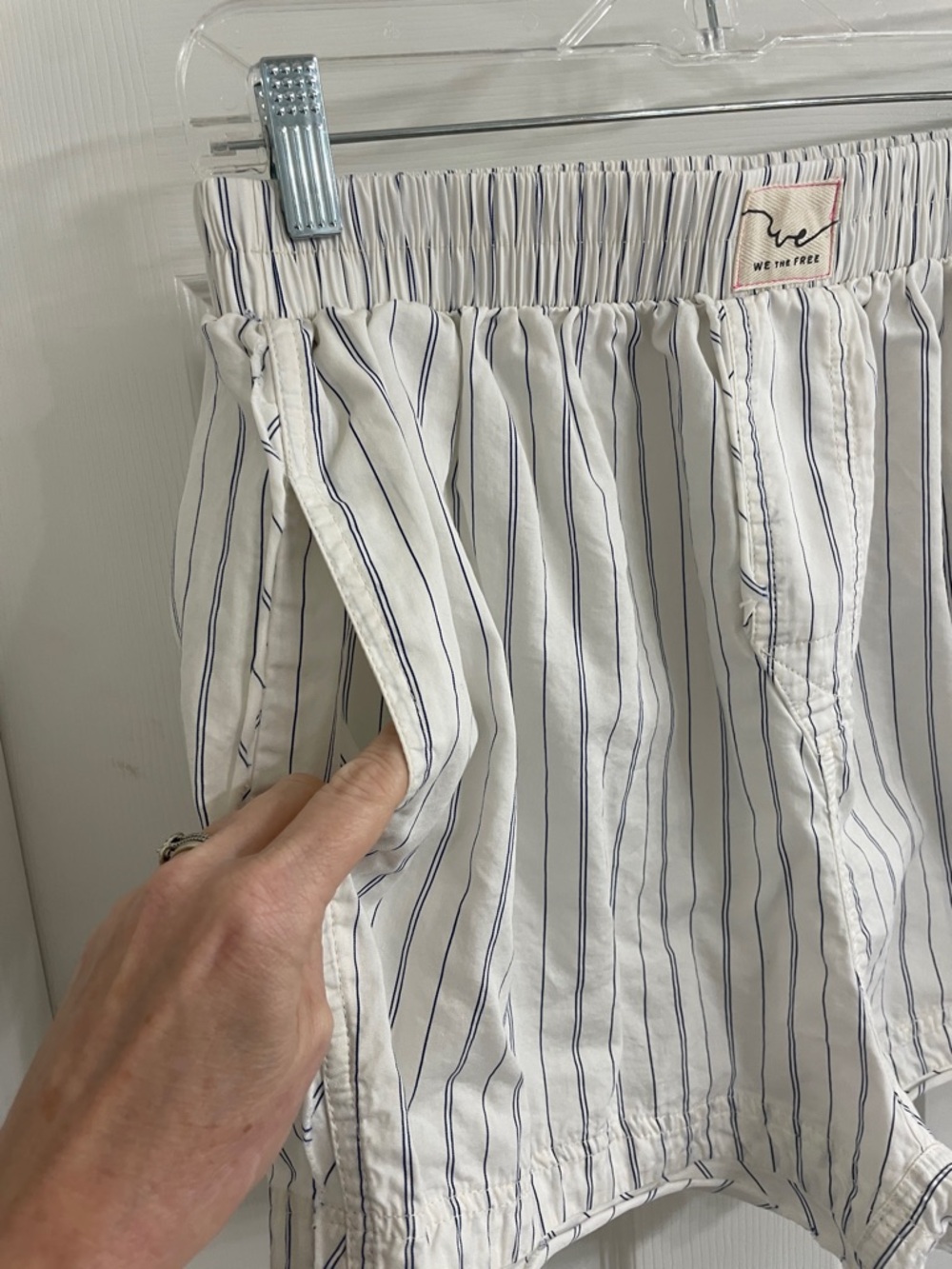 Free People We The Free Day to Day White Boxer Shorts with Thin Blue Stripes - Picture 6 of 7